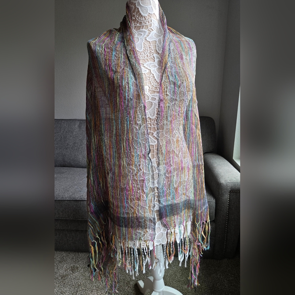 Egon Furstenberg Translucent Multicolored Rectangular Scarf - Picture 3 of 12